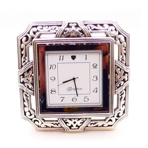 Brighton Tango Square Clock Silver Plated Scroll Pattern Table Desk Decor G20030